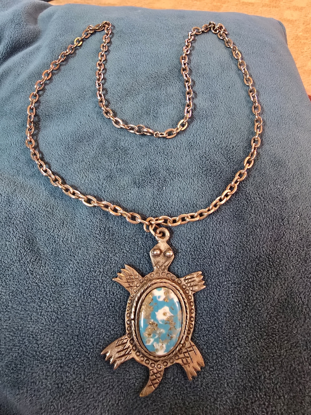 Handmade Turtle Pendant 2.5" Necklace 10.5 w Unknown Stone - Women's Jewelry